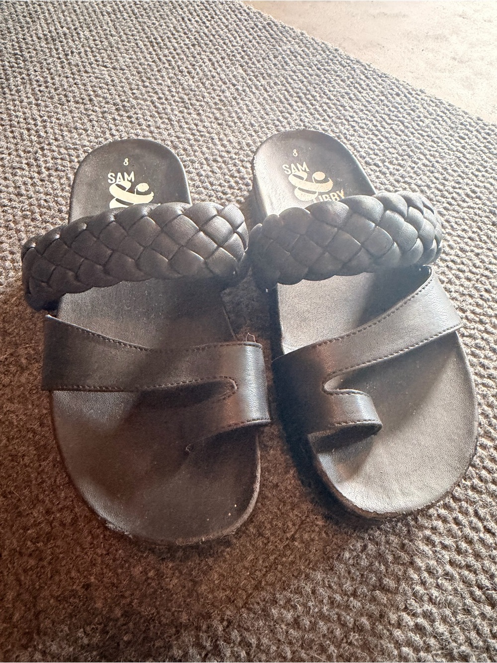 Sam & Libby Black Braided and Toe-Loop Slide Sandals